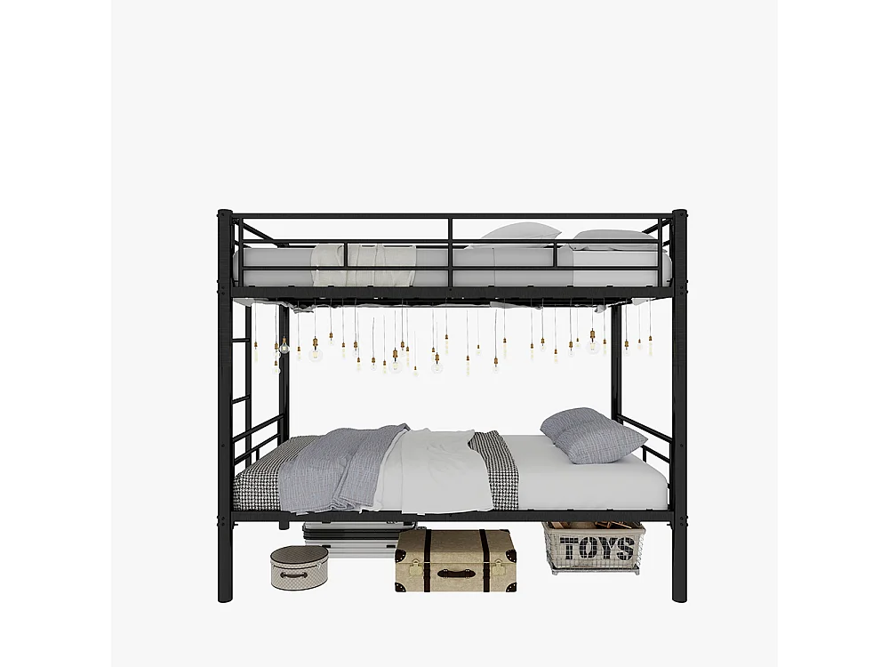 Lit superposé 90x190 métal Twin sur Twin enfants garçons filles convertible 2 lits structure échelle garde-corps noir