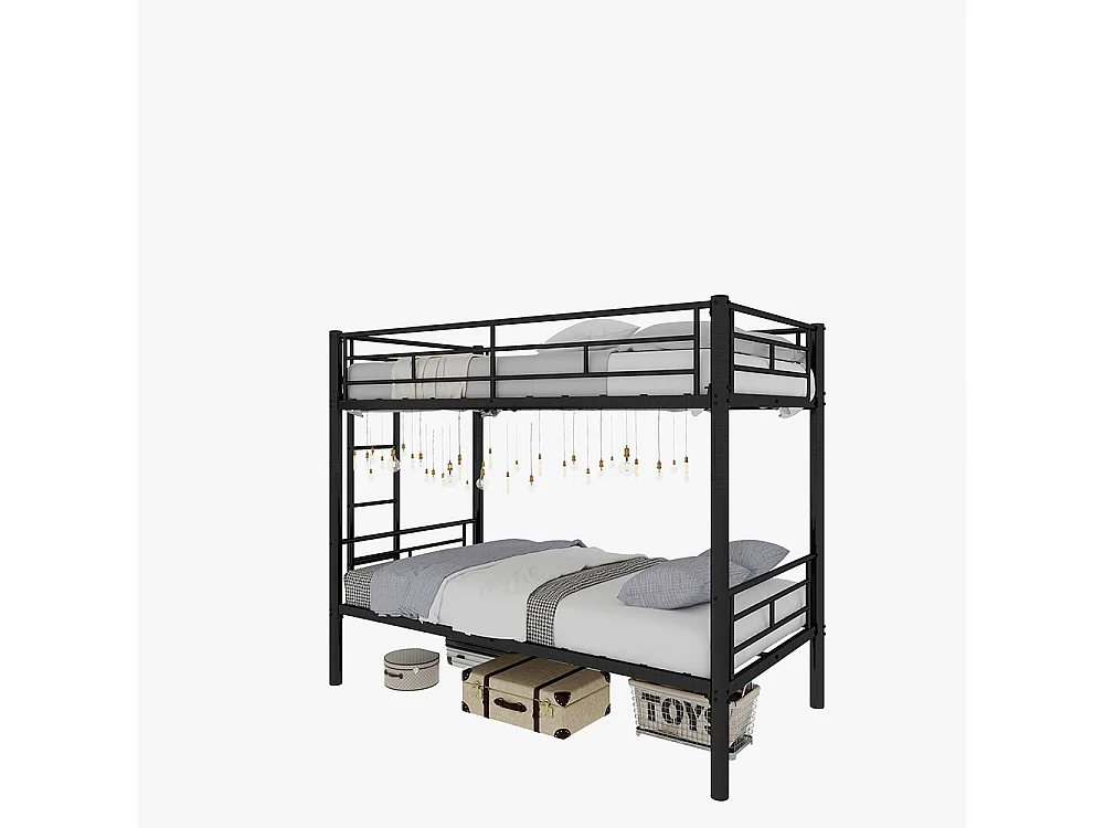 Lit superposé 90x190 métal Twin sur Twin enfants garçons filles convertible 2 lits structure échelle garde-corps noir