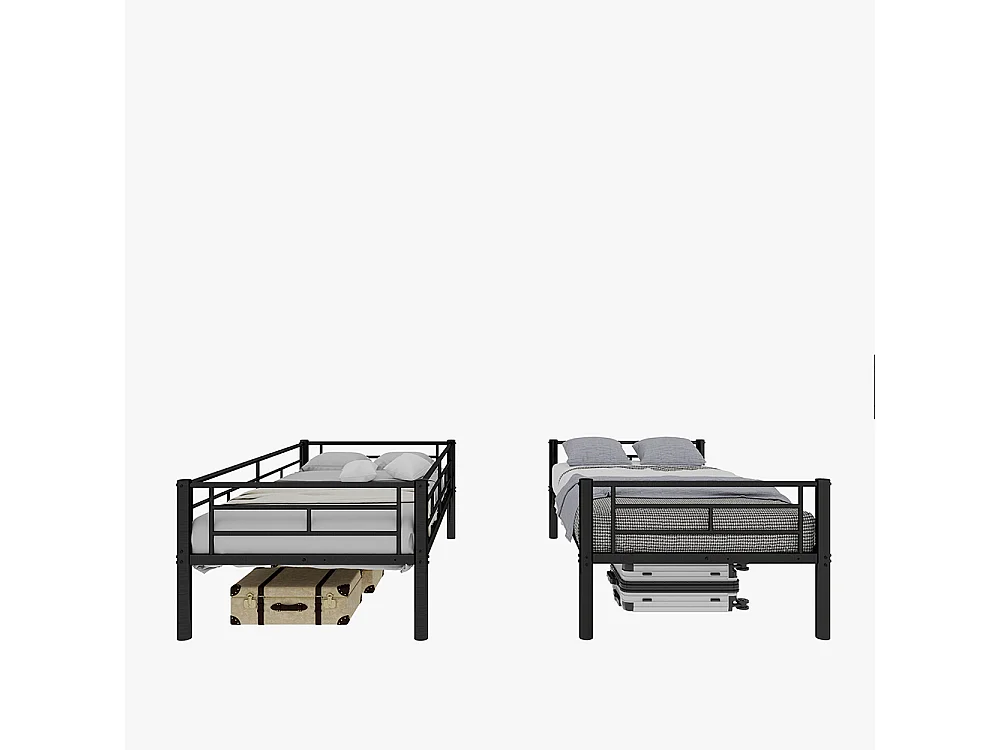 Lit superposé 90x190 métal Twin sur Twin enfants garçons filles convertible 2 lits structure échelle garde-corps noir