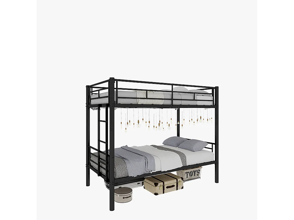 Lit superposé 90x190 métal Twin sur Twin enfants garçons filles convertible 2 lits structure échelle garde-corps noir