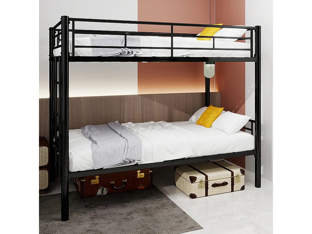 Lit superposé 90x190 métal Twin sur Twin enfants garçons filles convertible 2 lits structure échelle garde-corps noir