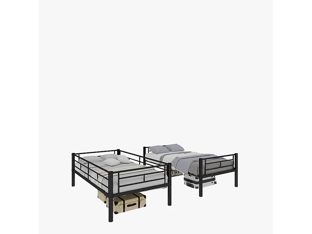 Lit superposé 90x190 métal Twin sur Twin enfants garçons filles convertible 2 lits structure échelle garde-corps noir