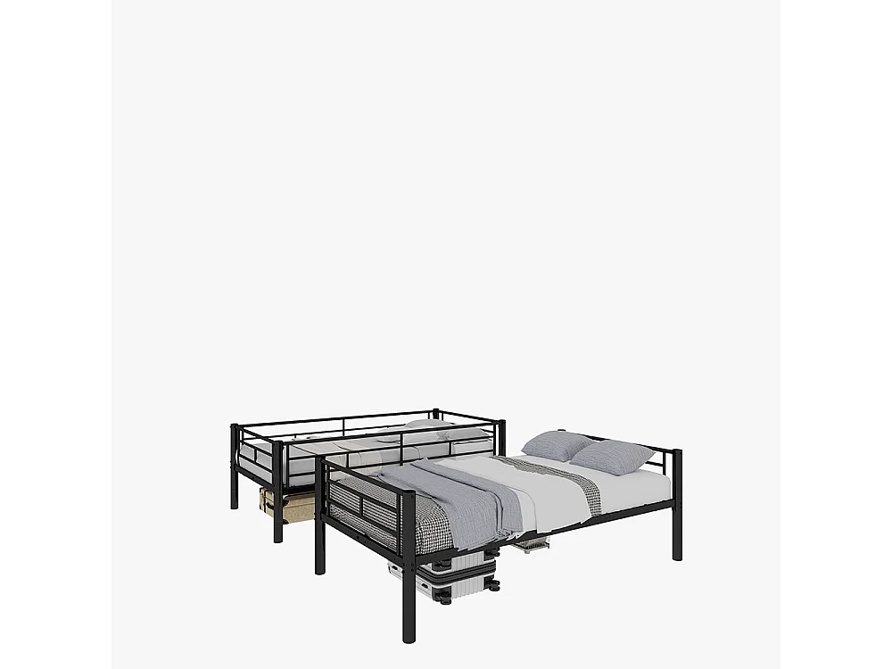 Lit superposé 90x190 métal Twin sur Twin enfants garçons filles convertible 2 lits structure échelle garde-corps noir