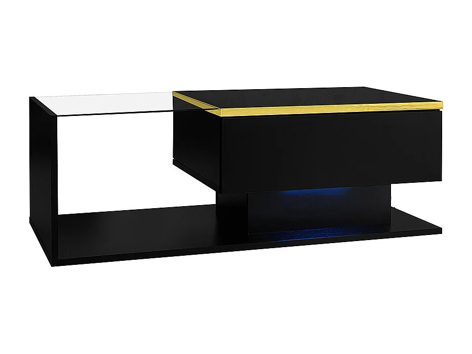 Table basse brillant avec verre et effet LED Tables d'appoint tables basses noir