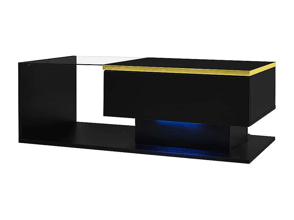 Table basse brillant avec verre et effet LED Tables d'appoint tables basses noir
