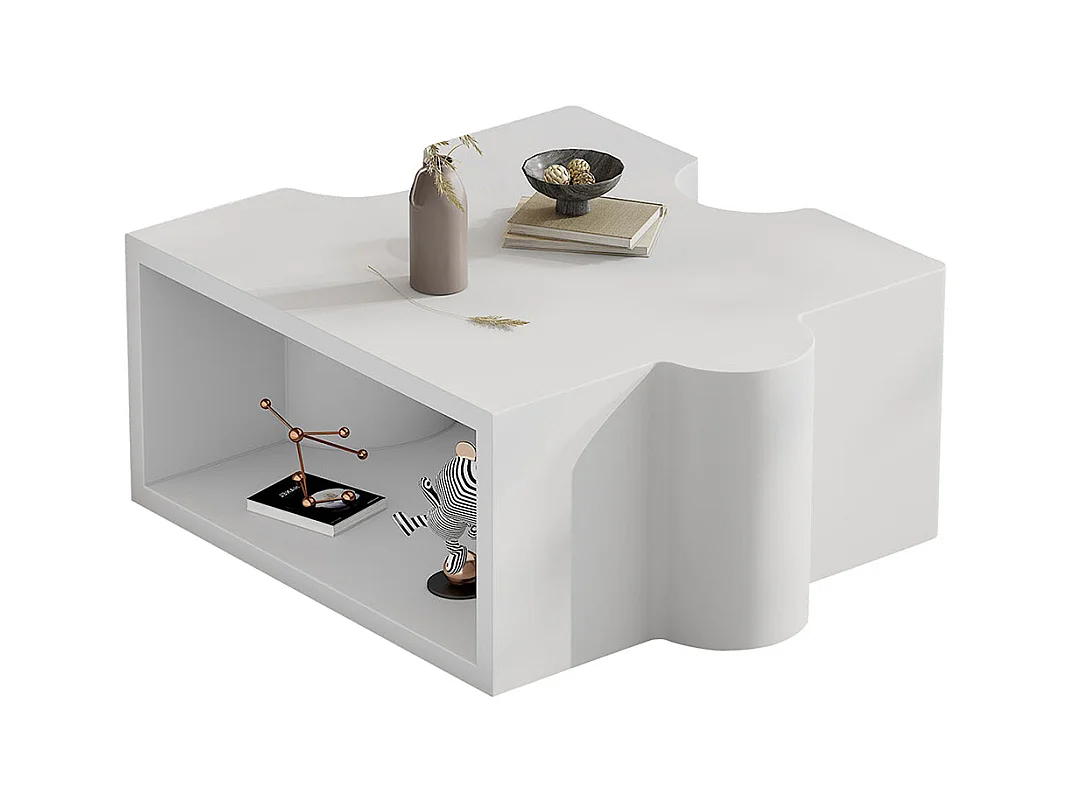 Table basse puzzle 65x65x32 cm blanc froid MDF art abstrait salon