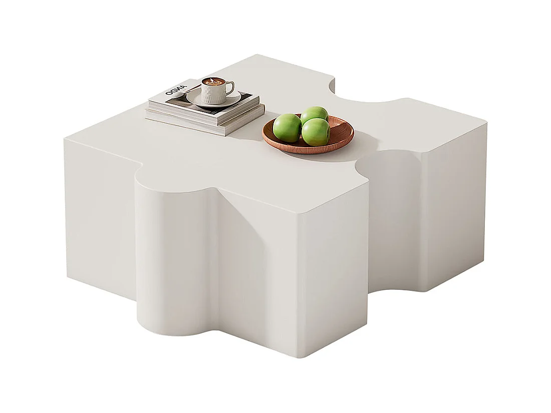 Table basse puzzle 65x65x32 cm blanc froid MDF art abstrait salon