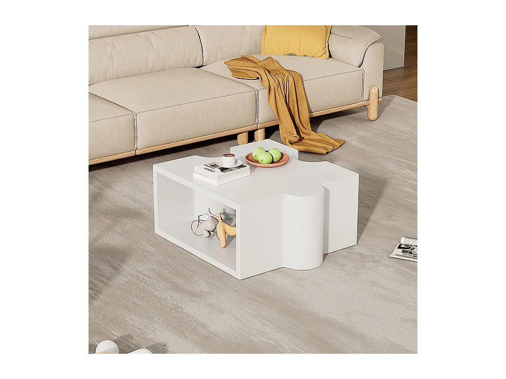 Table basse puzzle 65x65x32 cm blanc froid MDF art abstrait salon
