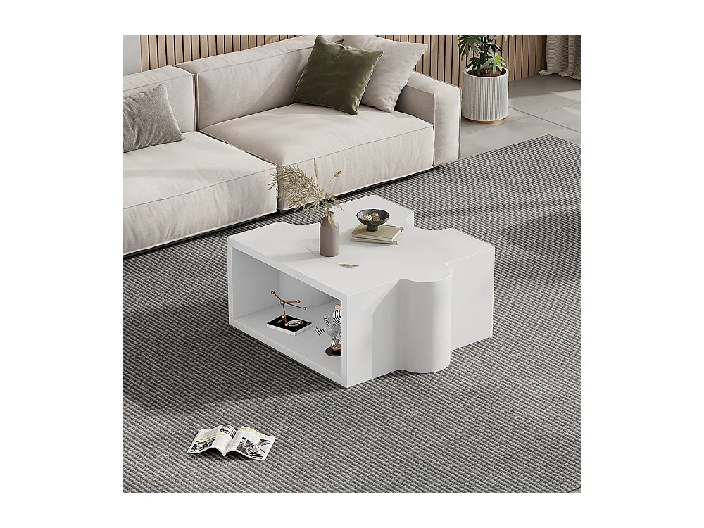 Table basse puzzle 65x65x32 cm blanc froid MDF art abstrait salon