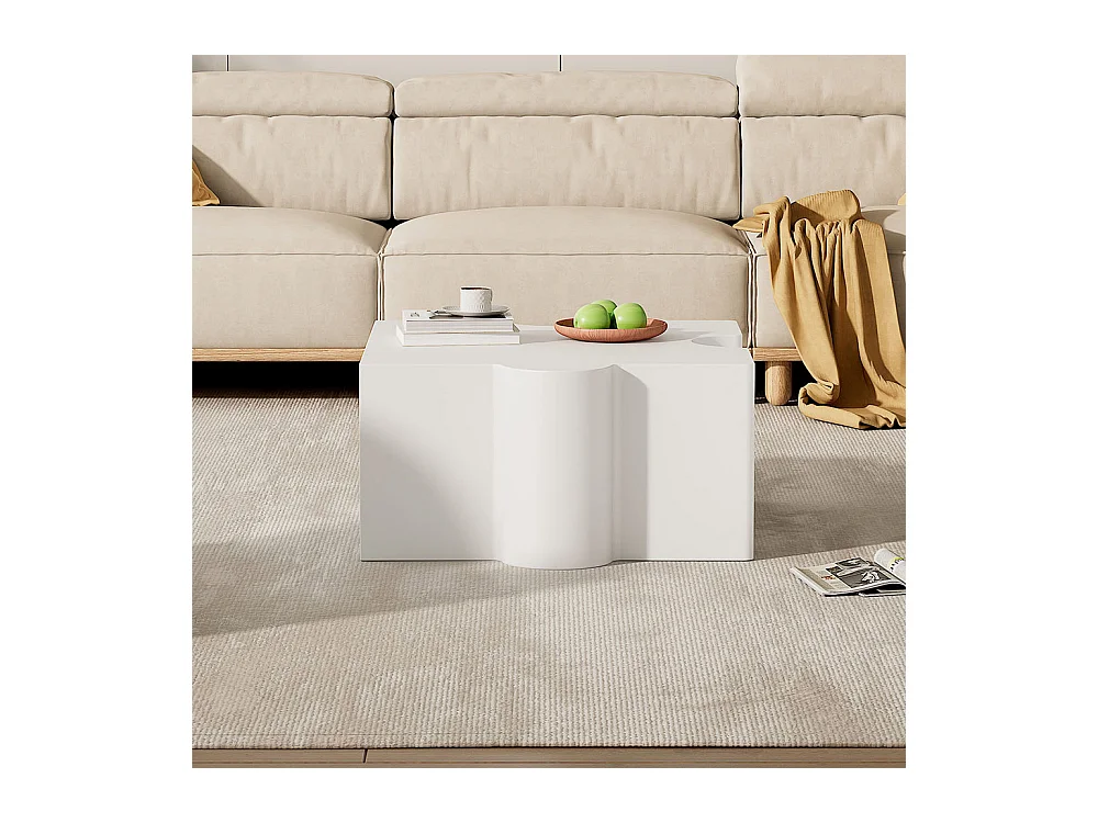 Table basse puzzle 65x65x32 cm blanc froid MDF art abstrait salon