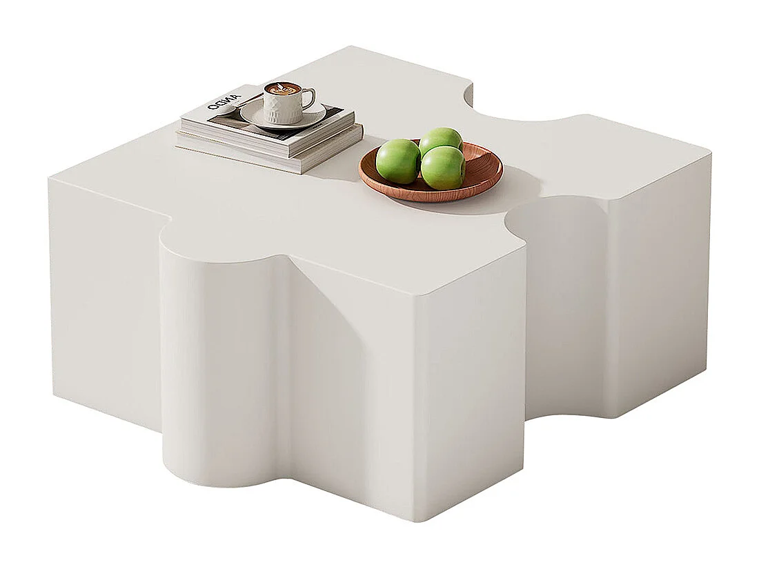 Table basse puzzle 65x65x32 cm blanc froid MDF art abstrait salon