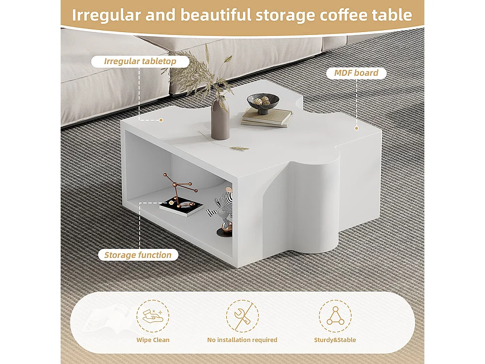 Table basse puzzle 65x65x32 cm blanc froid MDF art abstrait salon