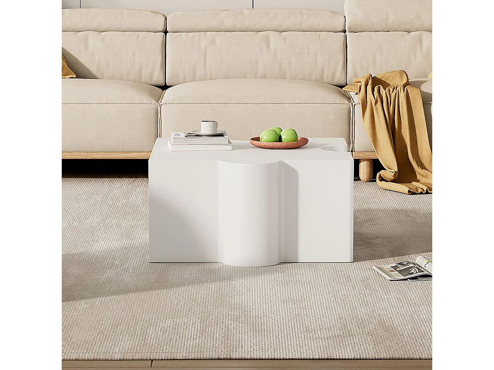 Table basse puzzle 65x65x32 cm blanc froid MDF art abstrait salon