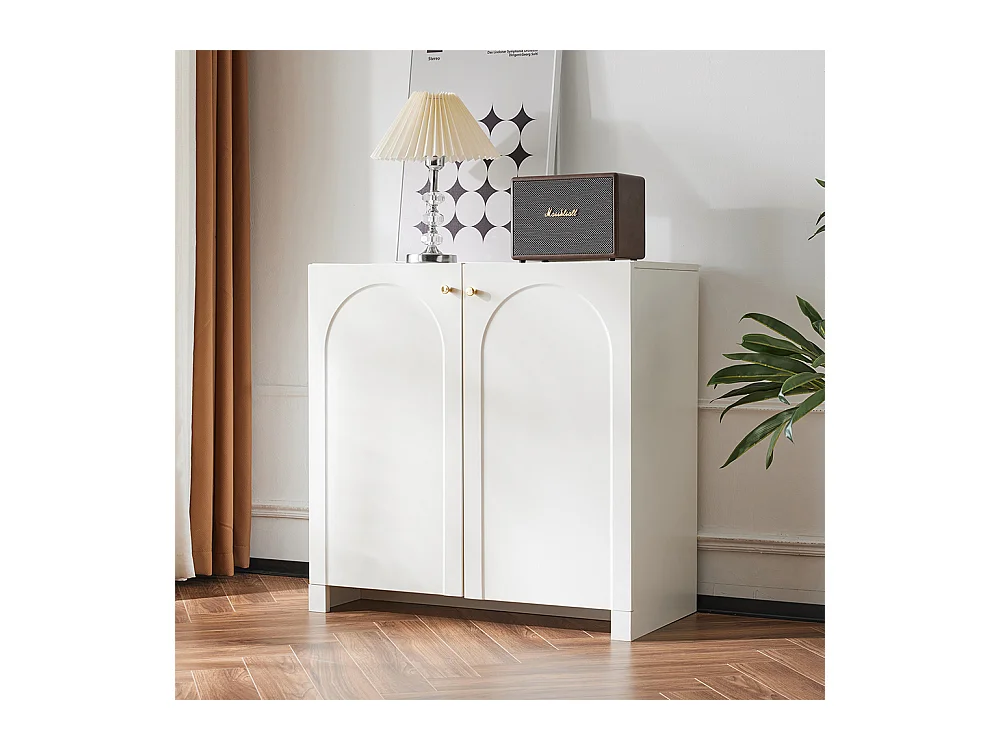 Buffet blanc crème 2 portes commode armoire sur pied