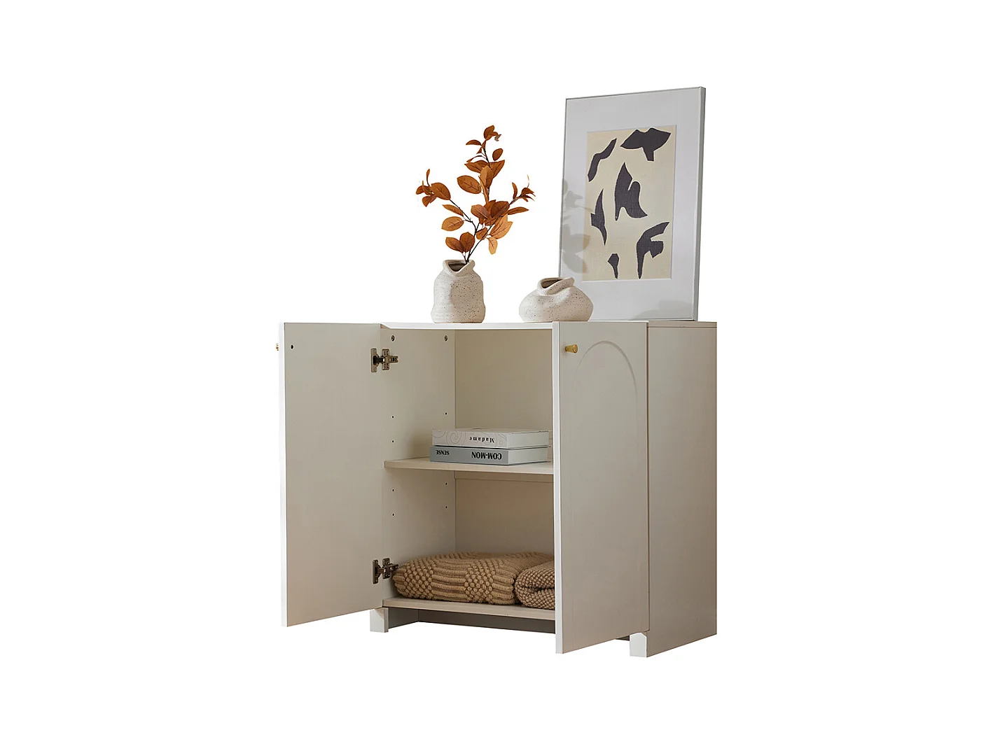 Buffet blanc crème 2 portes commode armoire sur pied