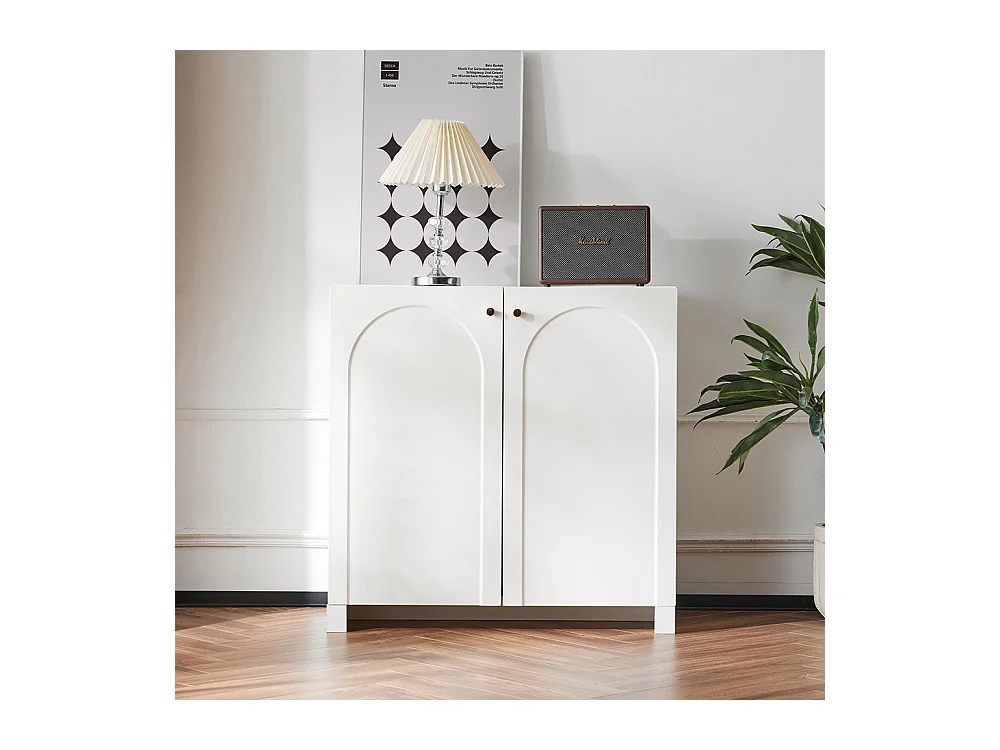 Buffet blanc crème 2 portes commode armoire sur pied