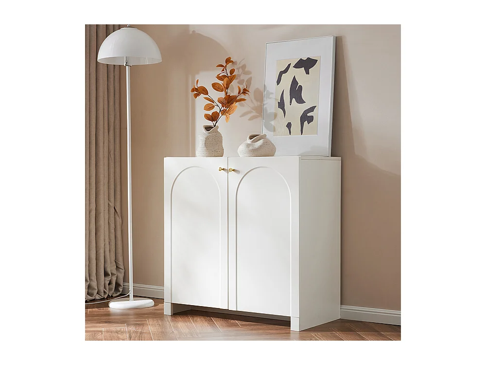 Buffet blanc crème 2 portes commode armoire sur pied