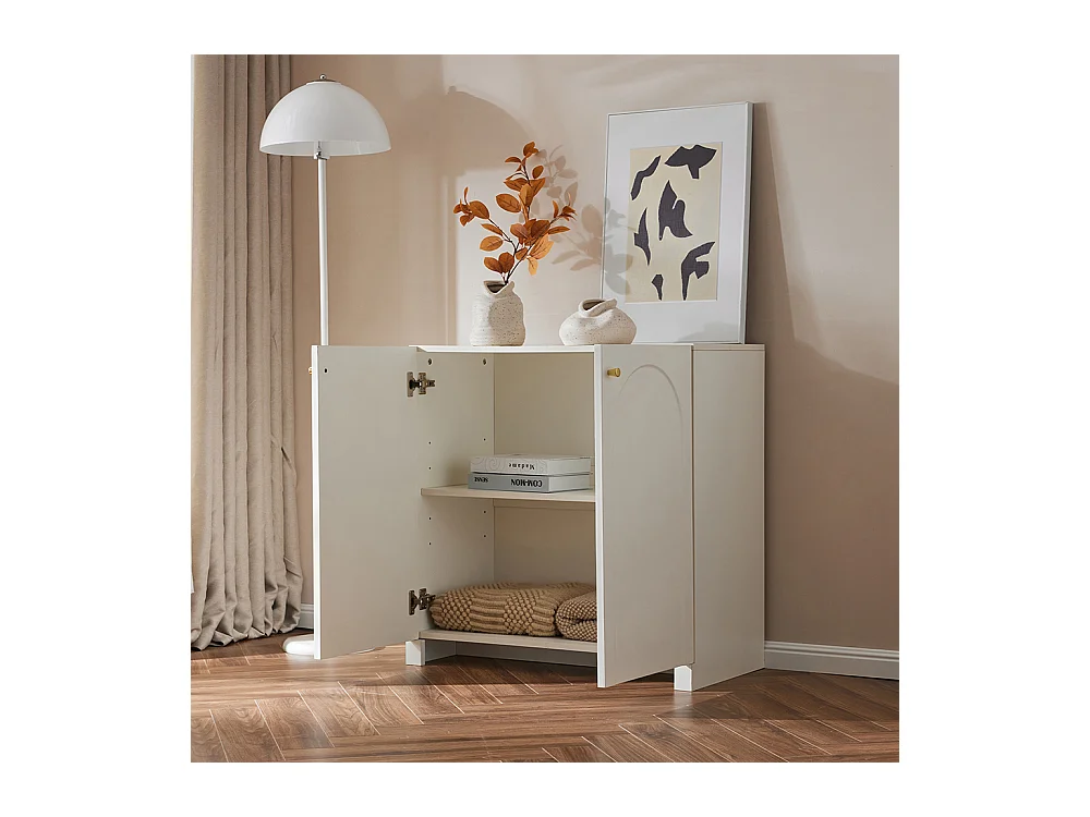 Buffet blanc crème 2 portes commode armoire sur pied