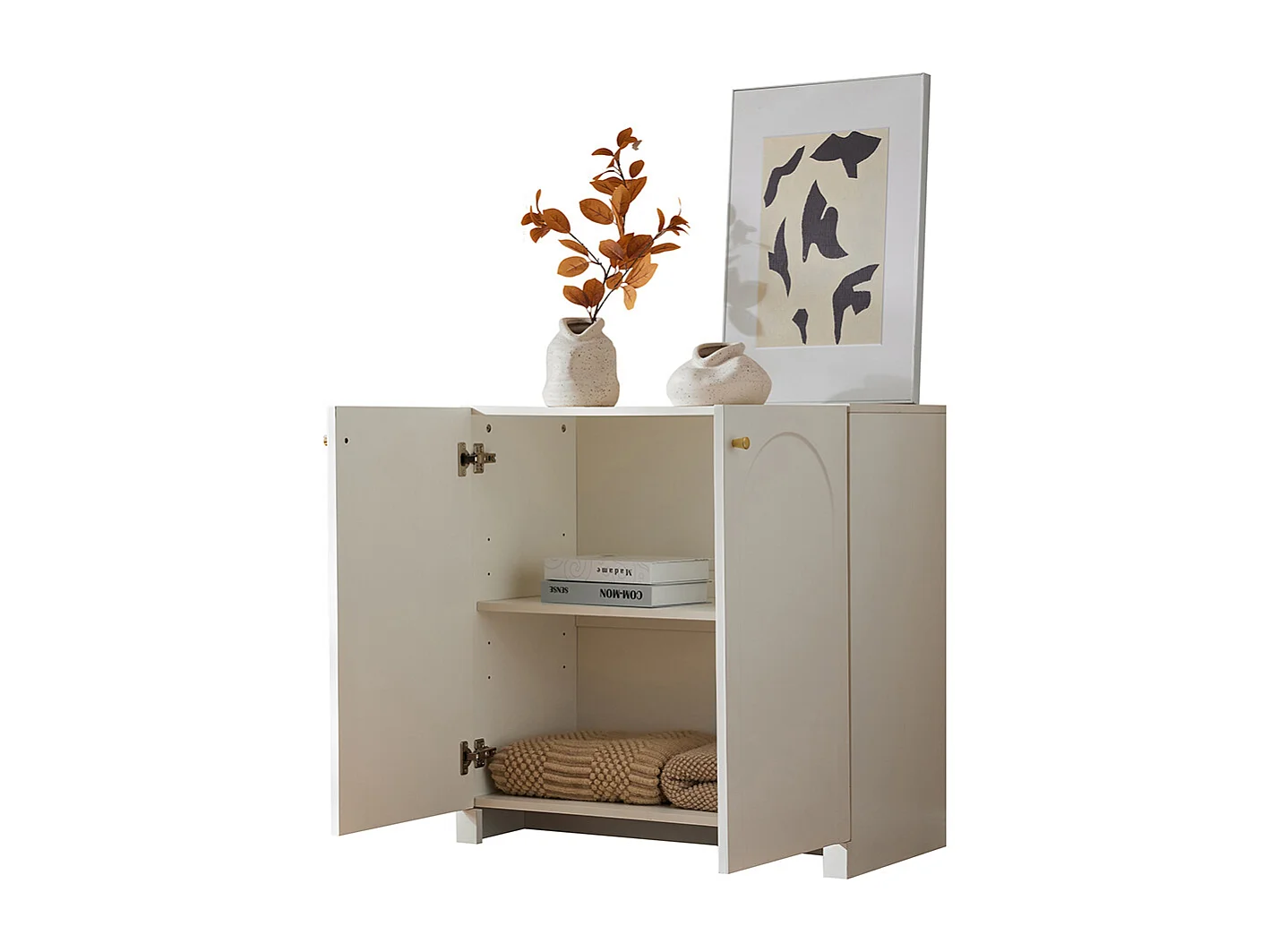 Buffet blanc crème 2 portes commode armoire sur pied