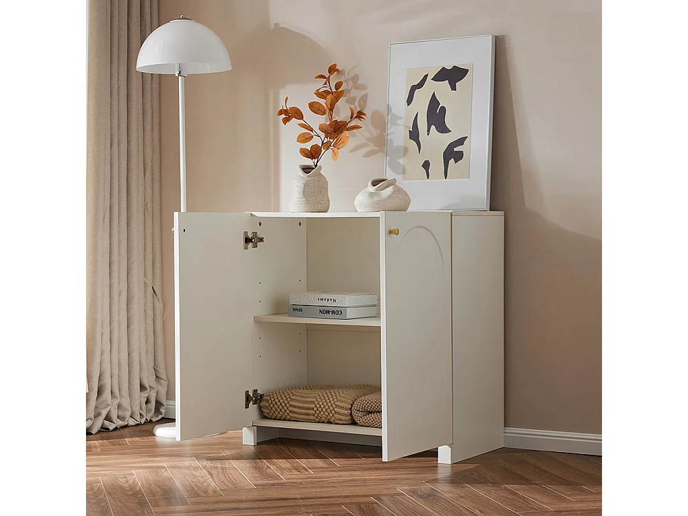 Buffet blanc crème 2 portes commode armoire sur pied