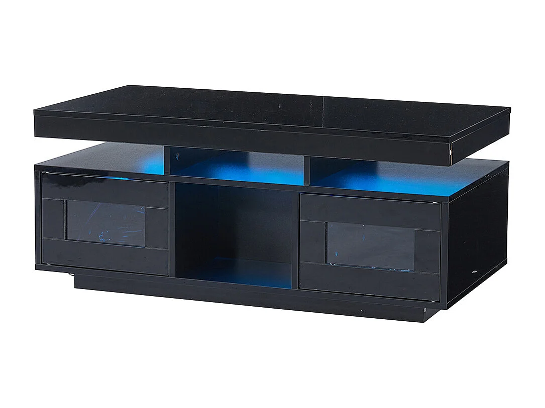 Salontafel 100x50x43 cm zwart LED mobiele app kast oplaadpunt stopcontact