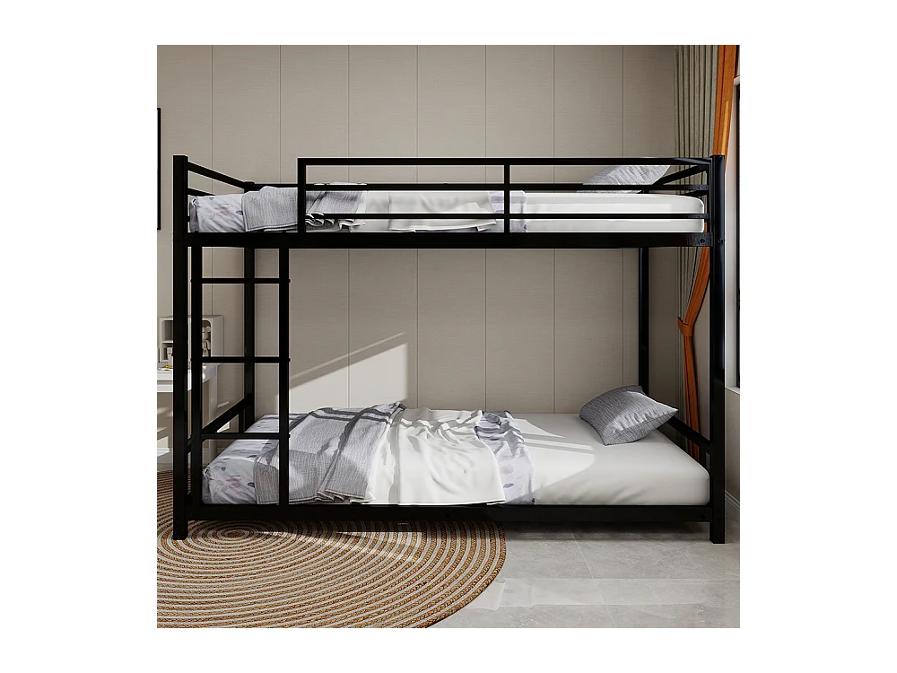 Lit superposé 90x190 métal 2 lits simples robuste stable silencieux garde-corps noir