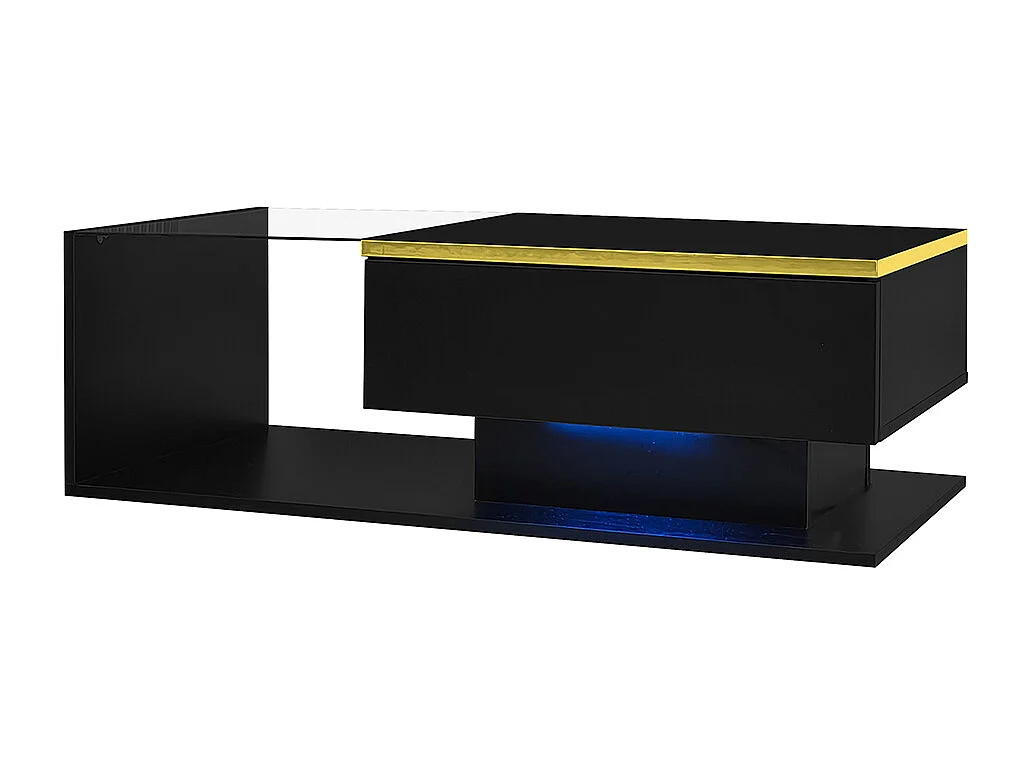 Table basse noir brillant tables d'appoint tables basses avec verre et effet LED