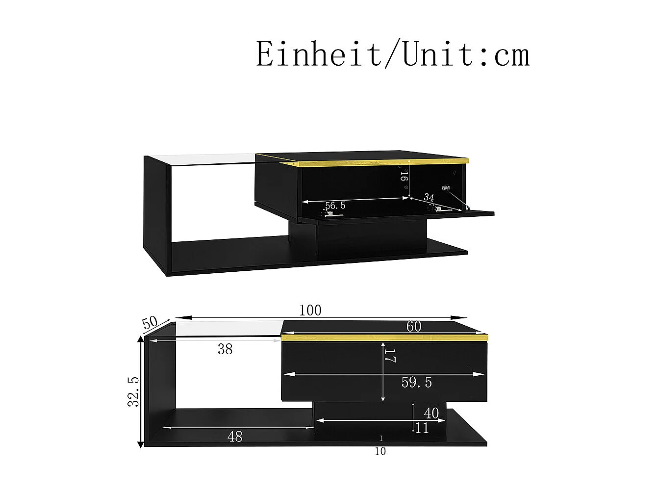 Table basse noir brillant tables d'appoint tables basses avec verre et effet LED