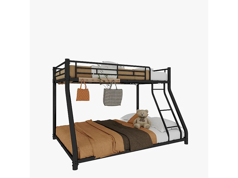 Lit superposé 90x190 métallique Twin sur Full robuste échelle garde-corps silencieux adolescents adultes noir
