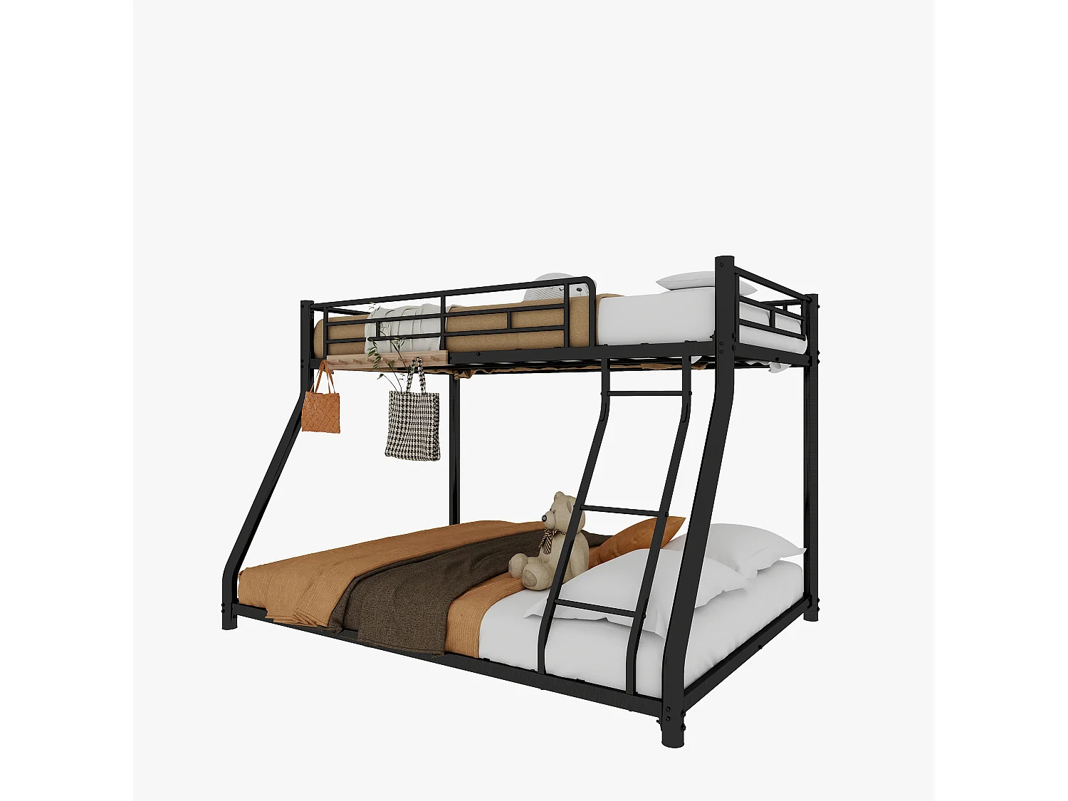 Lit superposé 90x190 métallique Twin sur Full robuste échelle garde-corps silencieux adolescents adultes noir