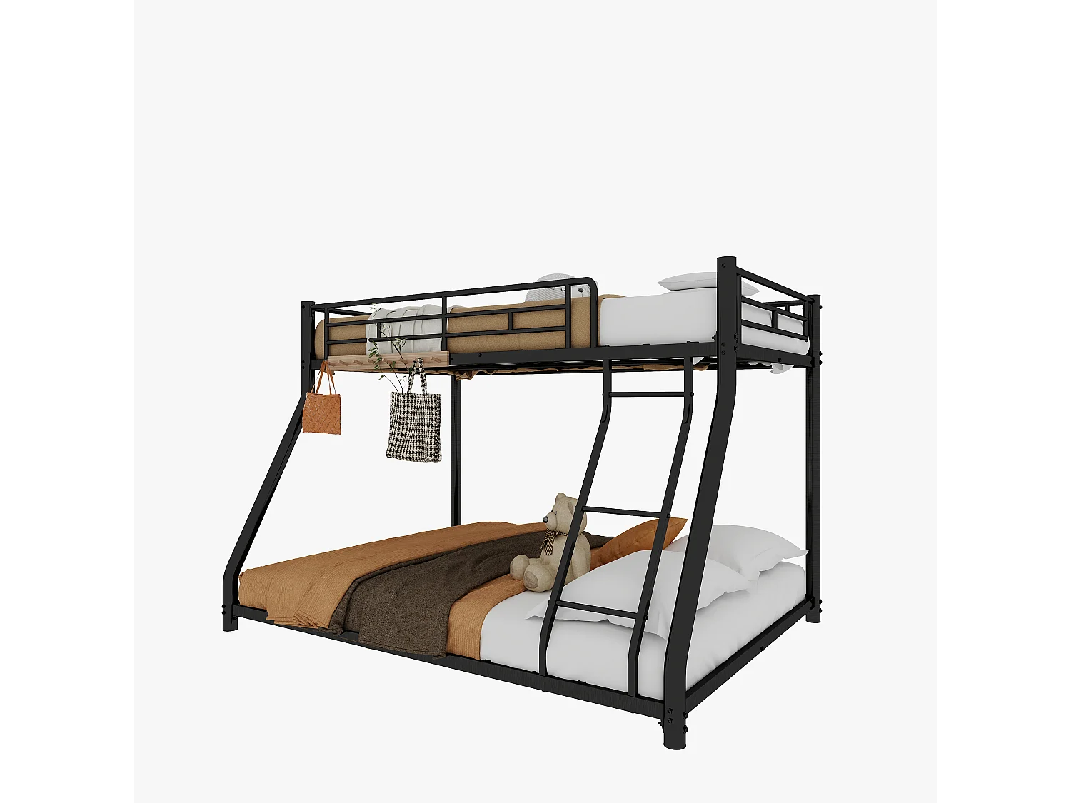 Lit superposé 90x190 métallique Twin sur Full robuste échelle garde-corps silencieux adolescents adultes noir