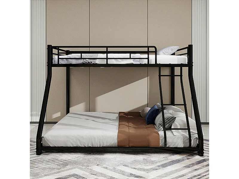 Lit superposé 90x190 métallique Twin sur Full robuste échelle garde-corps silencieux adolescents adultes noir