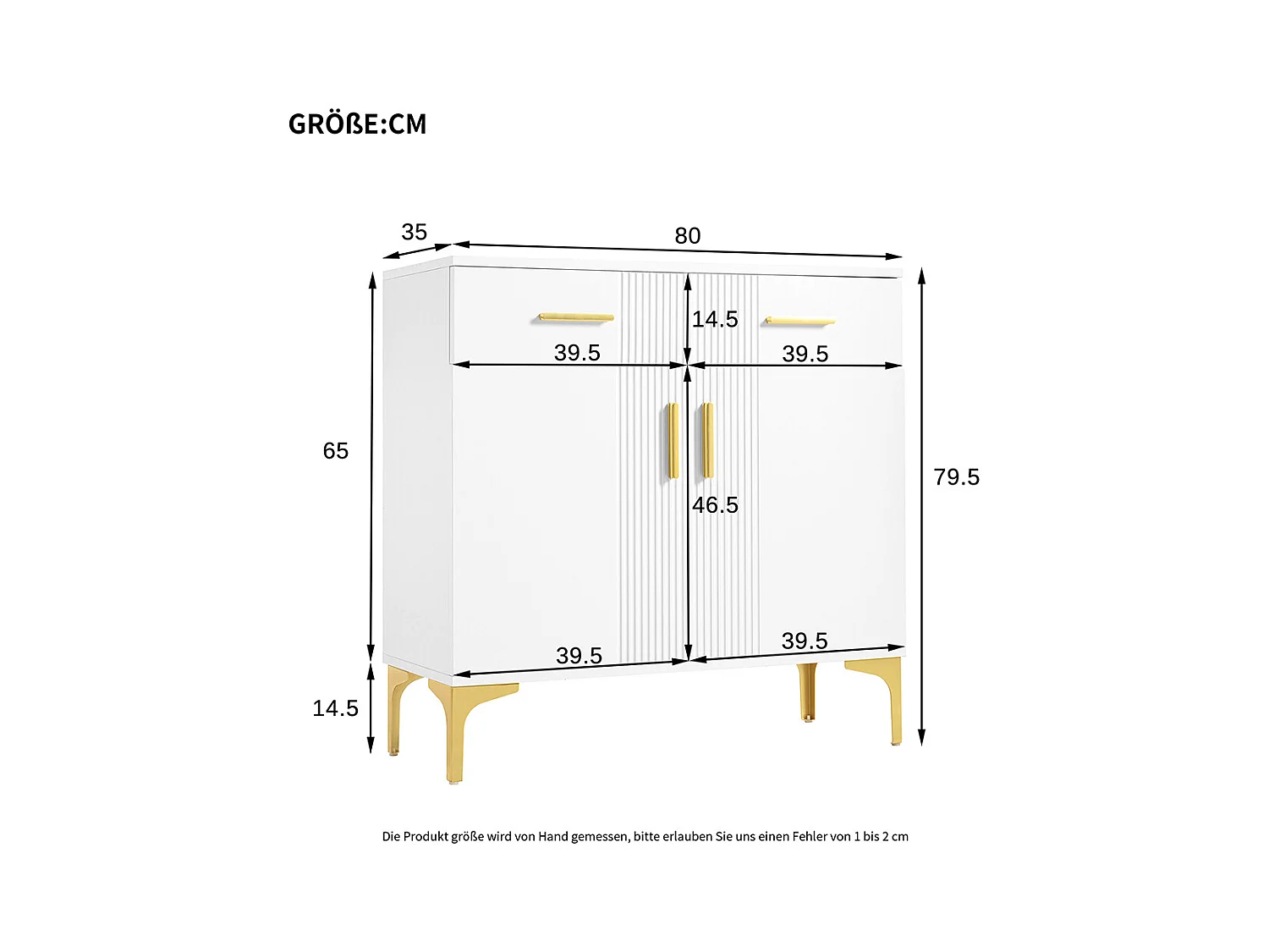 Buffet 2 portes 2 tiroirs blanc commode rangement salon couloir salle à manger poignées métalliques pieds métal