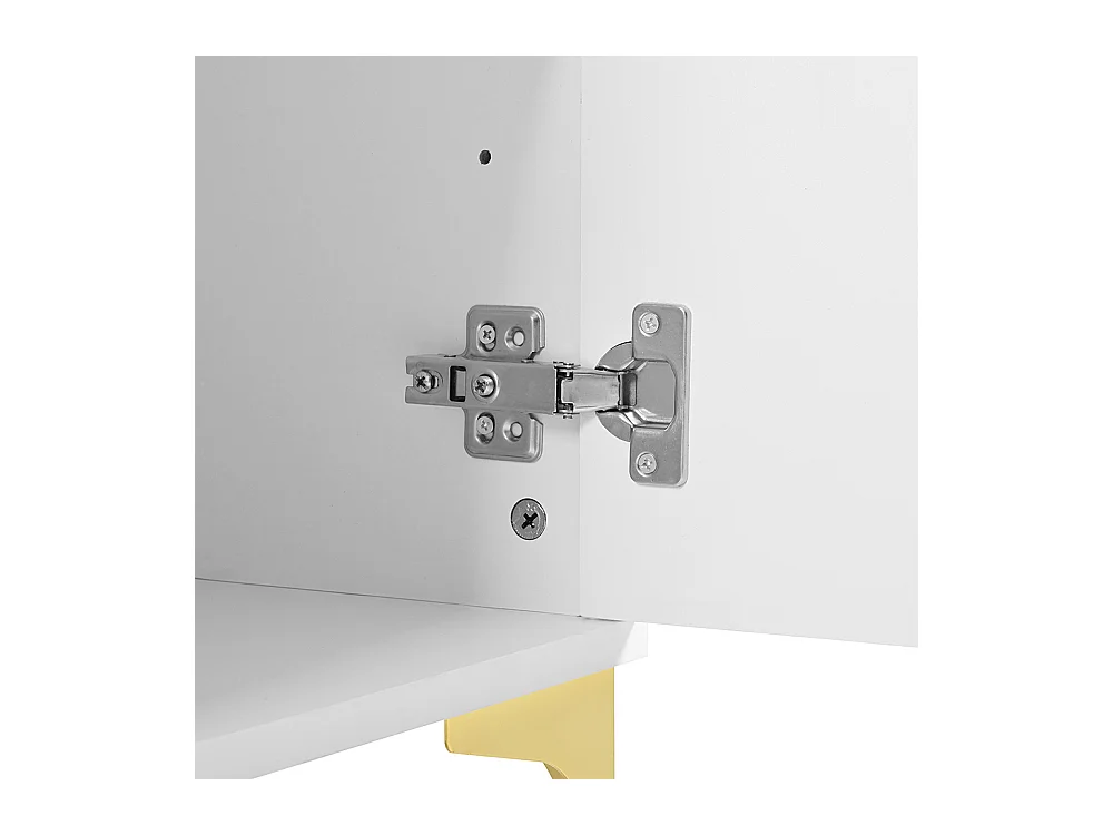 Buffet 2 portes 2 tiroirs blanc commode rangement salon couloir salle à manger poignées métalliques pieds métal