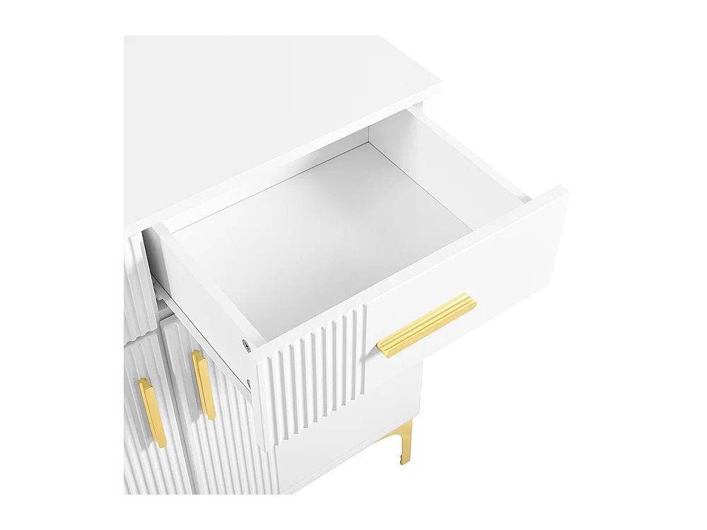 Buffet 2 portes 2 tiroirs blanc commode rangement salon couloir salle à manger poignées métalliques pieds métal