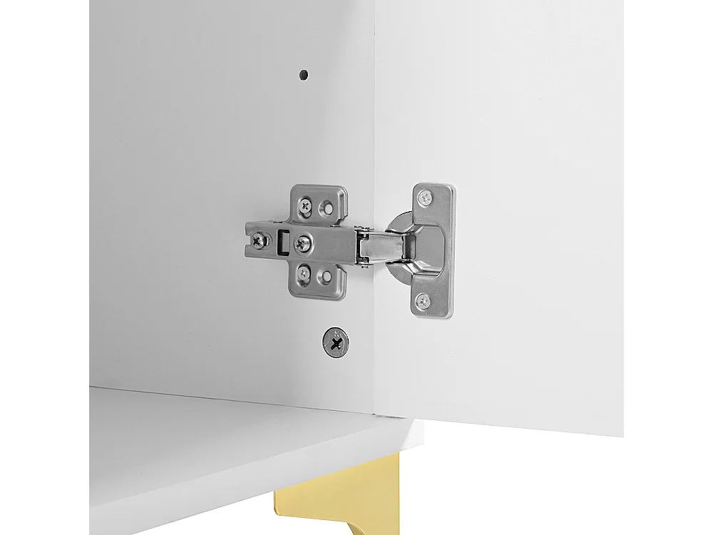 Buffet 2 portes 2 tiroirs blanc commode rangement salon couloir salle à manger poignées métalliques pieds métal