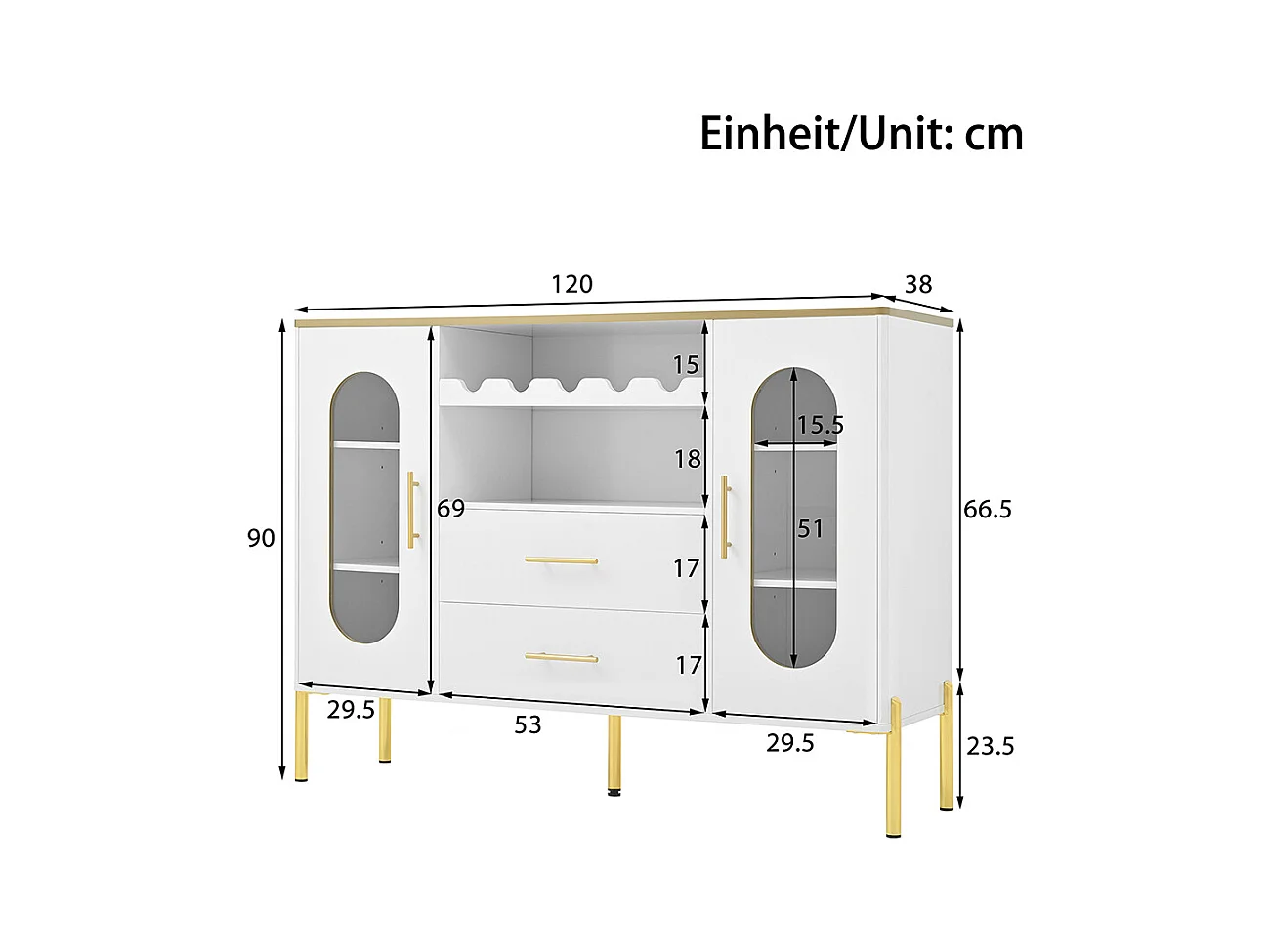 Buffet blanc verre casier bouteilles salon salle à manger pieds réglables espace rangement design moderne