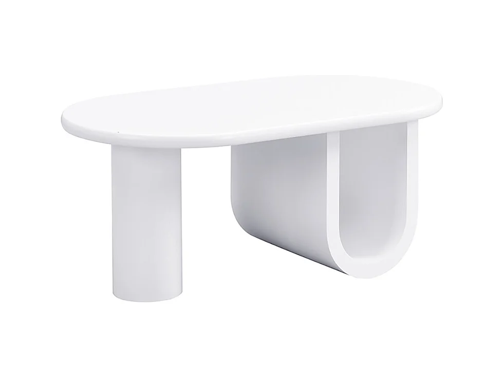 Table basse ovale moderne en blanc pieds en U stables surface facile d'entretien parfaite espace de rangement spacieux blanc