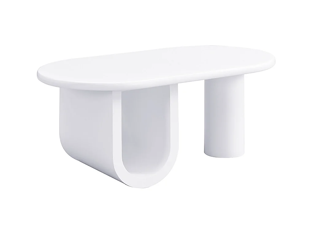 Table basse ovale moderne en blanc pieds en U stables surface facile d'entretien parfaite espace de rangement spacieux blanc