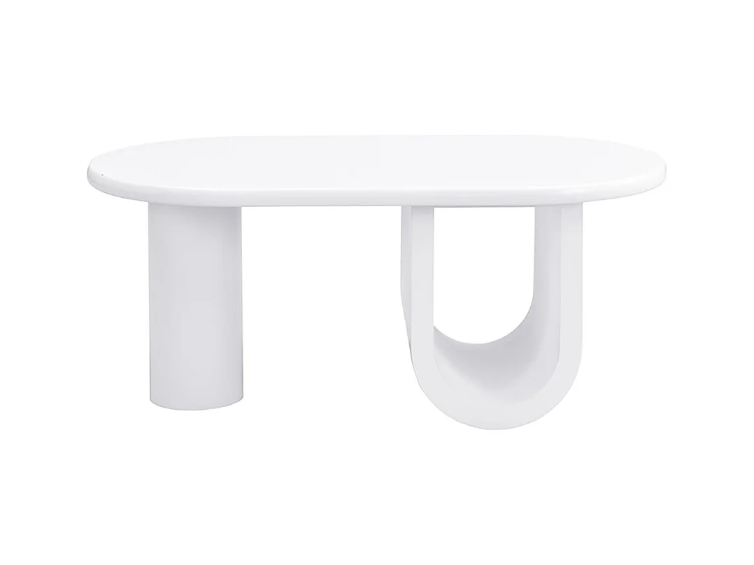 Table basse ovale moderne en blanc pieds en U stables surface facile d'entretien parfaite espace de rangement spacieux blanc