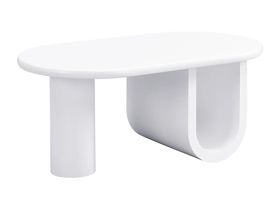 Table basse ovale moderne en blanc pieds en U stables surface facile d'entretien parfaite espace de rangement spacieux blanc