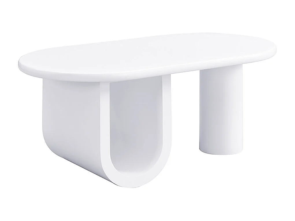 Table basse ovale moderne en blanc pieds en U stables surface facile d'entretien parfaite espace de rangement spacieux blanc