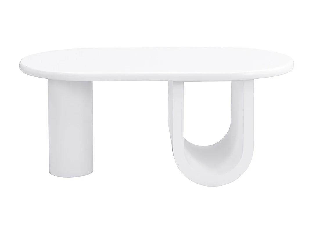Table basse ovale moderne en blanc pieds en U stables surface facile d'entretien parfaite espace de rangement spacieux blanc