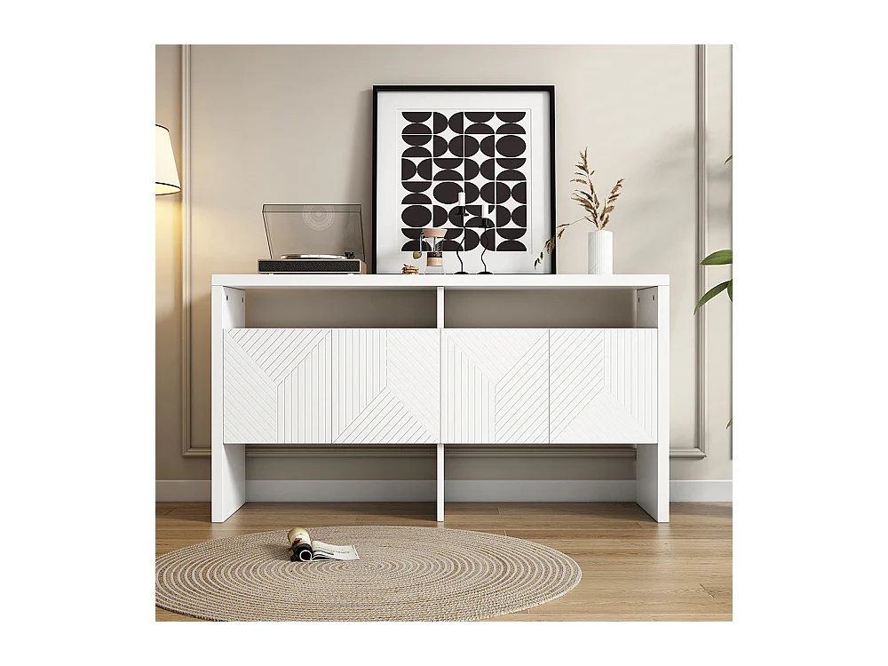 Buffet blanc commode meuble d'entrée 2 compartiments ouverts 4 portes