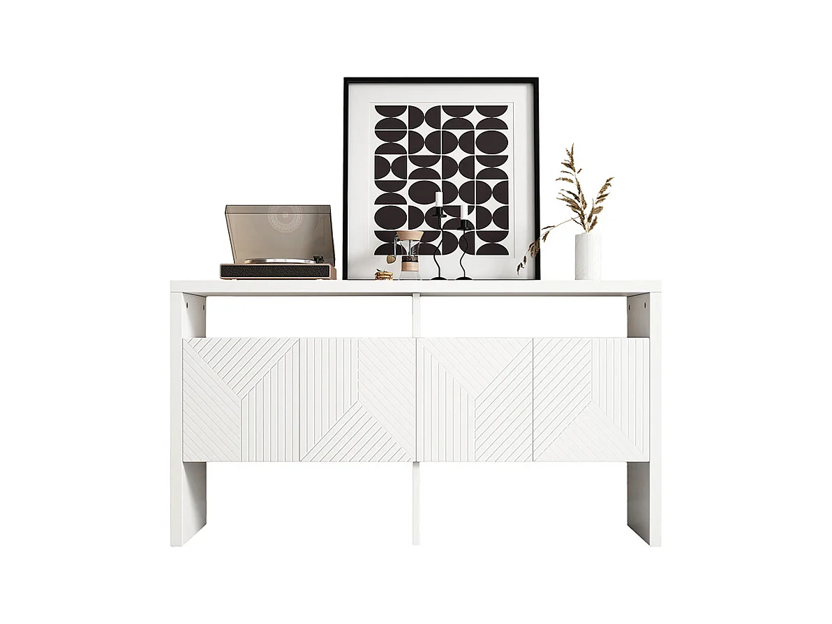 Buffet blanc commode meuble d'entrée 2 compartiments ouverts 4 portes