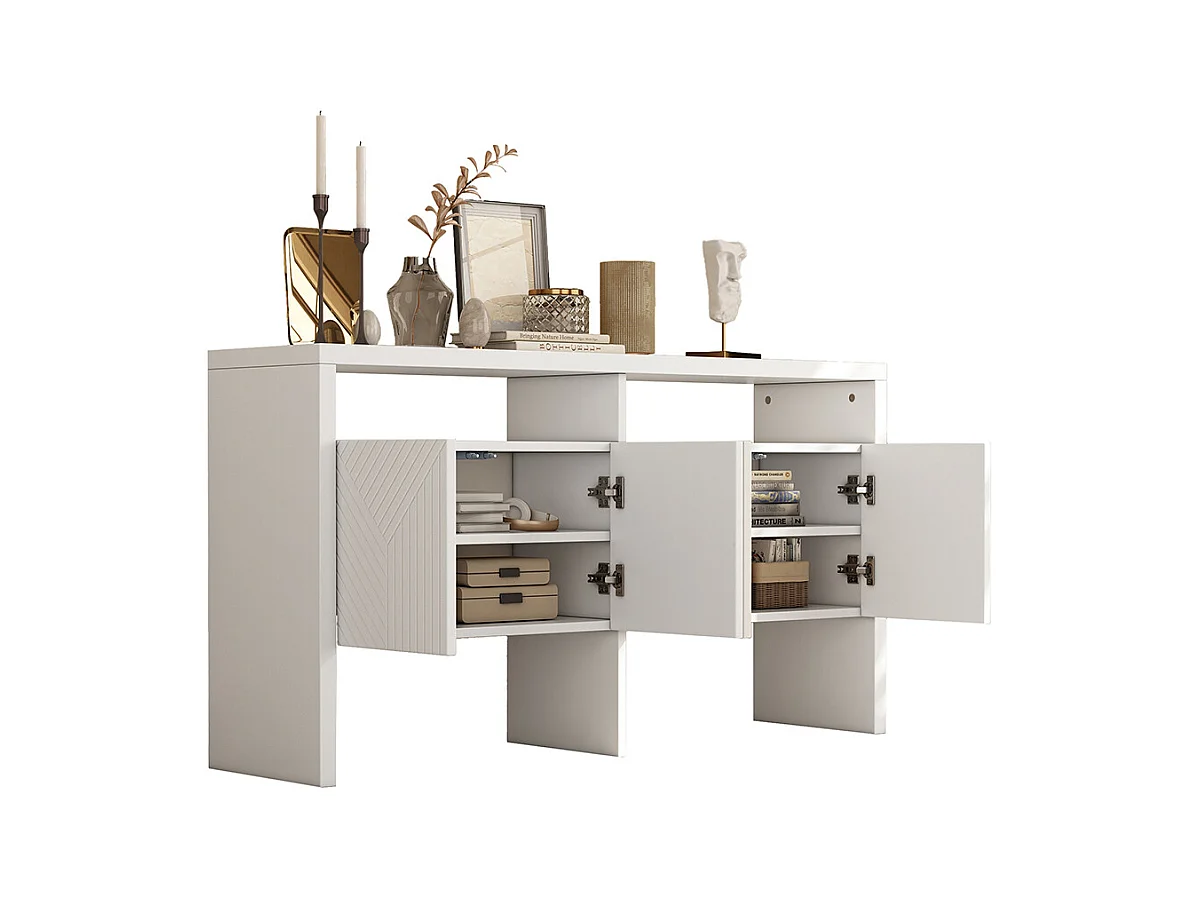 Buffet blanc commode meuble d'entrée 2 compartiments ouverts 4 portes