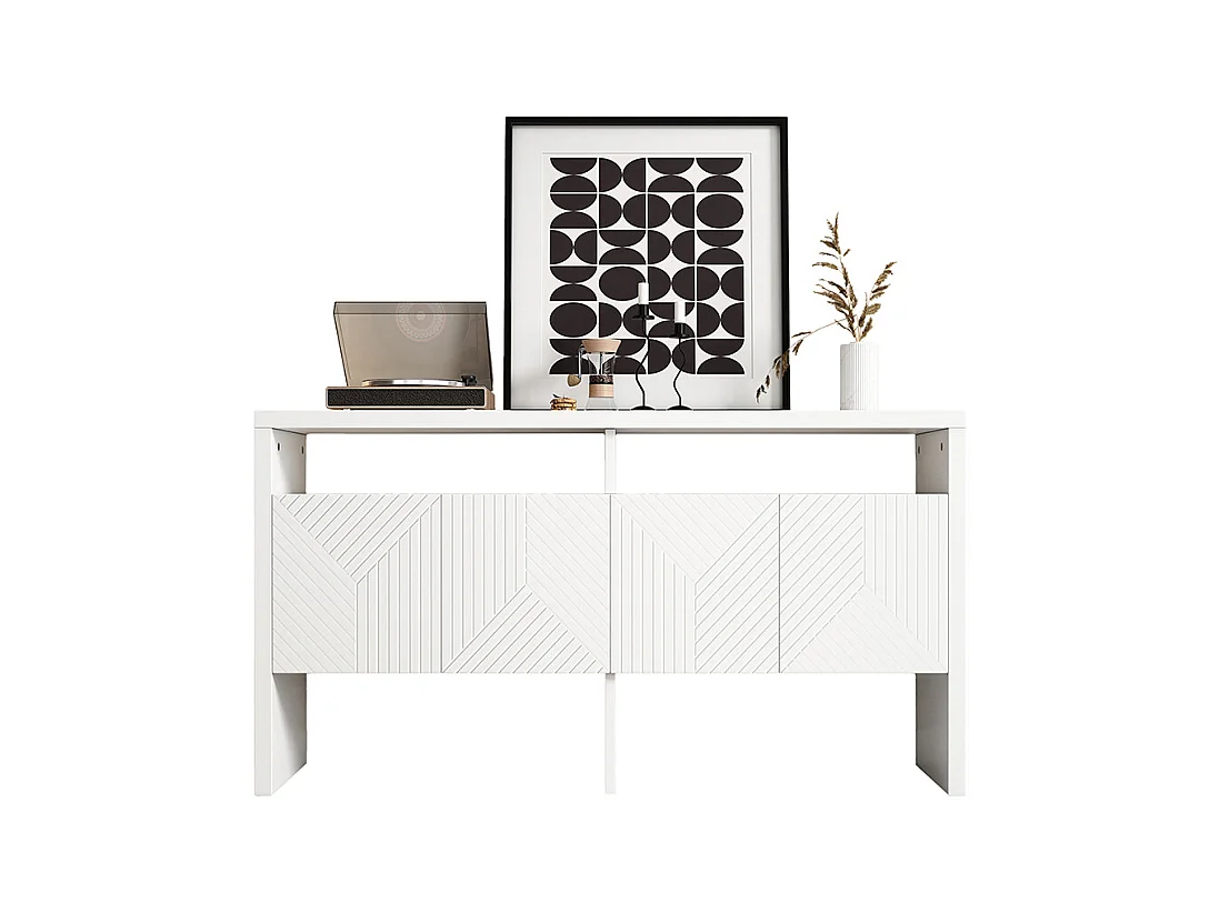 Buffet blanc commode meuble d'entrée 2 compartiments ouverts 4 portes