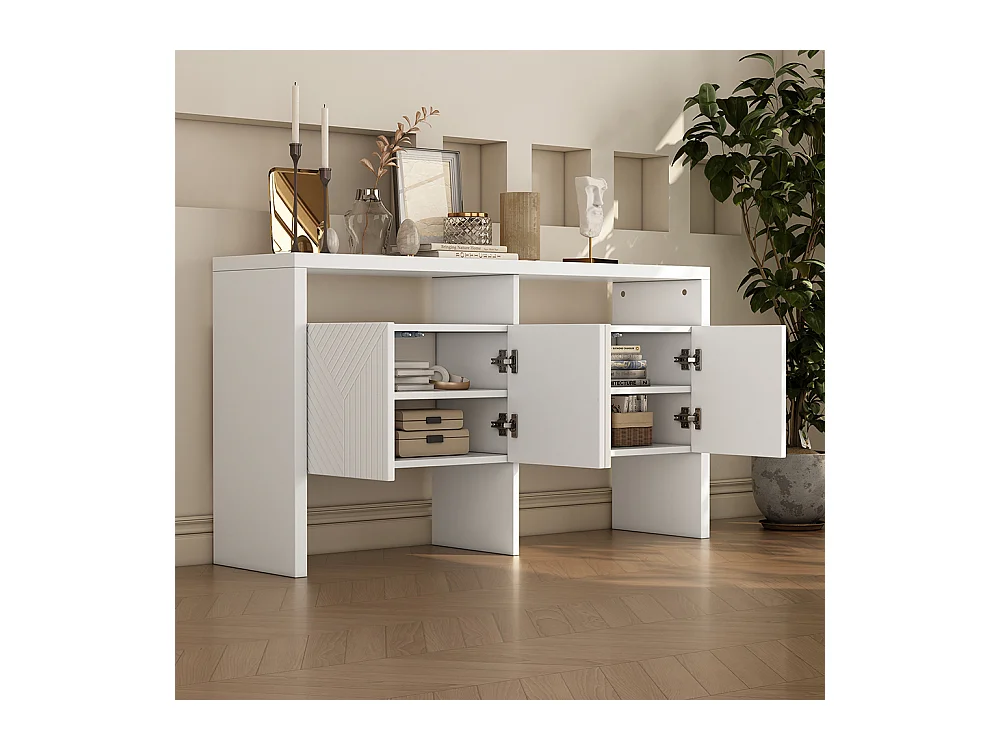Buffet blanc commode meuble d'entrée 2 compartiments ouverts 4 portes