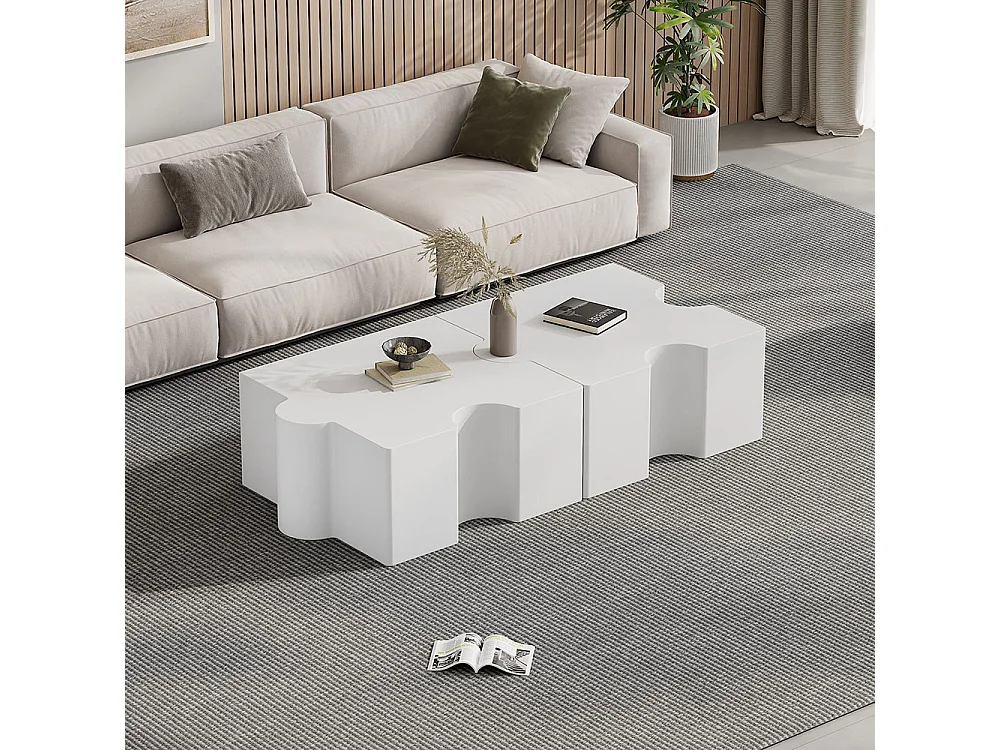 Modulaire witte puzzel salontafel 2 losse delen bank