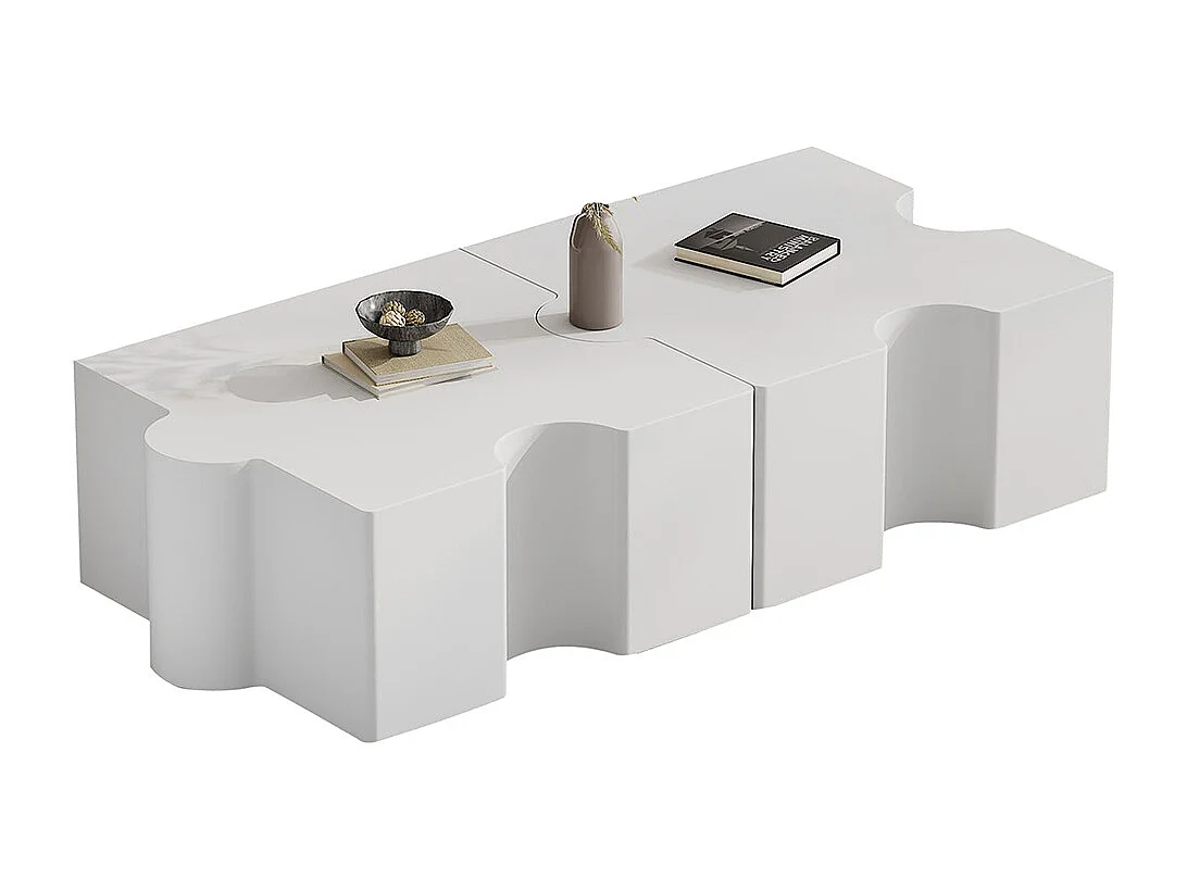 Modulaire witte puzzel salontafel 2 losse delen bank